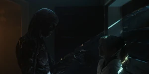 "Don't cry, Chrissy."-Vecna going to wipe a tear off of Chrissy's cheek.