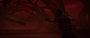 Ventress levitated the beam away with the Force.