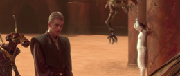 When Kenobi enquired them as to why they were present, Skywalker explained Amidala's idea to rescue him, with Kenobi sarcastically congratulating them for the failed objective.