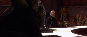 Dooku holds a meeting between the heads of many major business and economic interests, and selected senators was taking place.