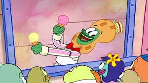 The Ice Cream Man singing as he gives the kids some ice cream from his truck.