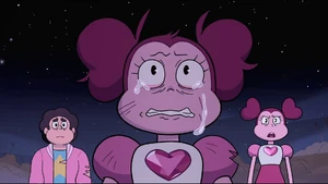 Spinel upset after realizing Pink Diamond was never going to return.