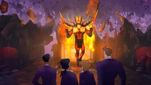 Mephistopheles facing the Actors before the final battle.