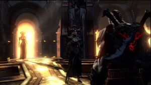 Kratos confronts Alecto and Tisiphone.