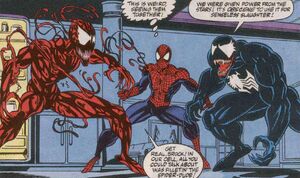 Cletus Kasady, Peter Parker and Edward Brock (Earth-616) from Amazing Spider-Man Vol 1 362 0001