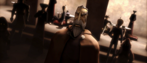 Dooku assures Jabba that his droid army is on the verge of defeating the Jedi and rescuing his heir.