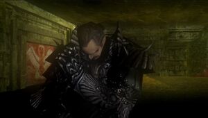Raven prepares to open the temple's gate with Khardimon's password.