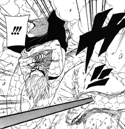 Sasuke stabs Kabuto's tail