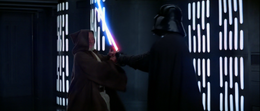 Kenobi lunged again, but Vader was ready for it, bringing both combatants into a momentary blade-lock.