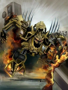 Artwork of Bonecrusher after ramming into the bus.