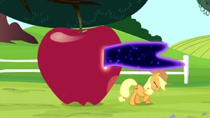 Tantabus and Applejack.png (717 KB) Tantabus escapes from Luna through the apple from Applejack's dream, turning it rotten in the process.