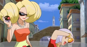Oakley and Annie about to send out their Pokémon to capture Latias.