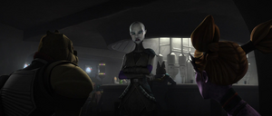 Bossk and Latts tell Ventress they have a problem.