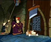 Balthazar using a guillotine on Puppy, just to get the locket on his collar.