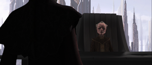 Padmé vouches for Clovis, and the Chancellor requests she work closely with Clovis to investigate the scheme.