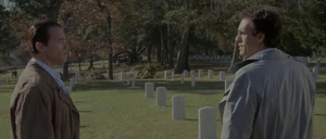 Keller and Brenner at a cemetery