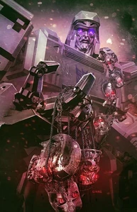 Megatron adorning a fallen Terminator in the Slabbed Heroes cover for the 1st issue.
