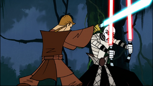 Skywalker proved that he was able to hold his own against Ventress despite her command of the dark side.