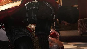 Cesare Borgia killing Rodrigo Borgia.