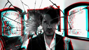 Darkiplier (fully fused with Damien, Celine and the Evil Entity of the Manor trapping the District Attorney into the mirror.)