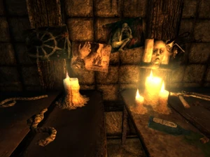 Justine's torture room, hinting at her treatment of the Suitors.