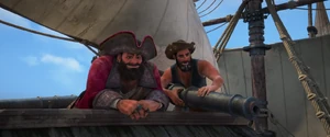 Silver listening to one of his men's idea on how to deal with Crusoe once and for all