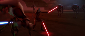 Asajj and Grievous outmaneuver each other.