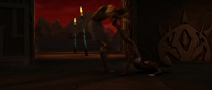 Ventress kicks Savage off of her.