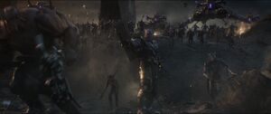 Thanos and his forces charge at the Avengers.