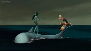 The Sea Hag telling Pappy that she won.