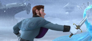 Hans seeing Anna has stopped him from killing Elsa when she turns into an ice statue.