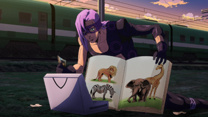 Melone teaching his stand, Baby Face, about animals...