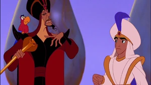 Iago and Jafar meeting Prince Ali.