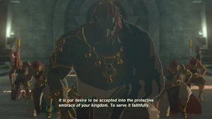 Ganondorf bowing alongside Koume and Kotake.