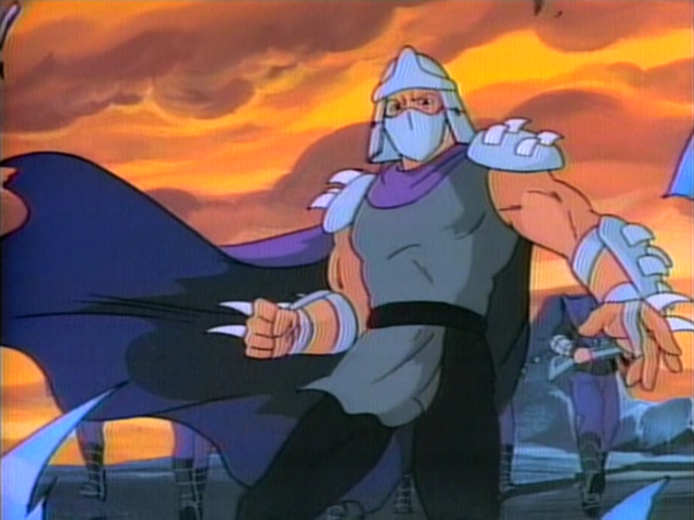 In Teenage Mutant Ninja Turtles, what's the story and origin of Shredder?  Is he just a normal human who has a special suit? Why does he hate the  turtles and the rat