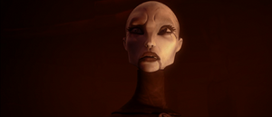 Ventress suddenly hears the approach of the incoming starfighters from the skies.