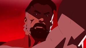 A bearded Omni-Man awaiting for the Flaxans to open the portal.