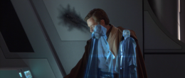 Hologram of Sidious telling Vader to go and bring peace to the Empire.