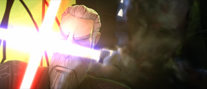 His senses dulled by Ventress' poison dart and the cloak of invisibility which surrounds his attackers, Dooku is caught at a disadvantage but fights back furiously.