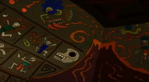 Polipotanaketl as a dragon in paintings in his prison.