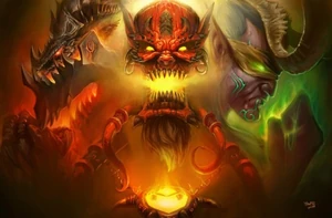 Kil'jaeden depicted alongside Deathwing and Illidan Stormrage as one of the three great evils of the Warcraft world.