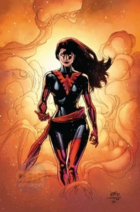 Jean Grey wearing the Last Phoenix outift in X-Men: Phoenix Resurrection as she acquires her personality, memories and powers back.