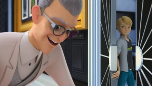 Gabriel smiling maniacally in triumph after getting all other Miraculouses due to Félix's betrayal to Ladybug.