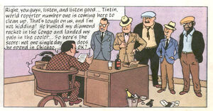 Capone giving orders to his gangsters to get rid of Tintin.