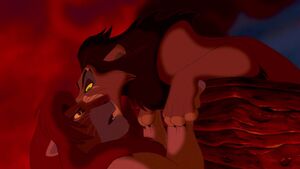 "I killed Mufasa..." Scar gloating to Simba about having killed Mufasa, planning to immediately throw him into the fire afterwards.