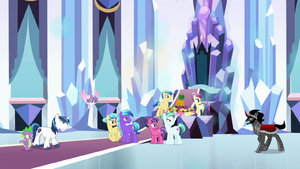 Shining Armor and ponies glare at Sombra S9E1