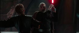 Dooku unceremoniously ended the duel by twirling and sliced off Anakin's right arm above the elbow.