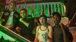 Teddy and his friends watching horrifically