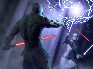 Concept art of Sion battling Atris.