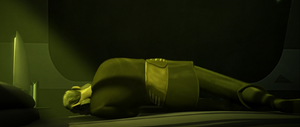 Count Dooku lays on the floor in pain.